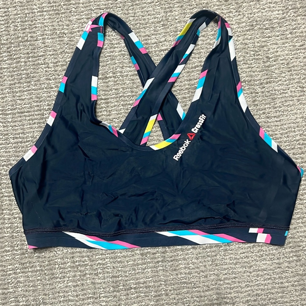 REEBOK CROSSFIT Reversible Cross Strappy Back Bright Colored Pattern Sports Bra - Picture 3 of 4
